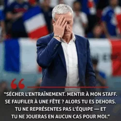 ALERTE INFO : Didier Deschamps a choqué le monde du football en suspendant trois joueurs stars de l'équipe de France ! Au lendemain de la belle victoire 3-1 des Bleus face au Sénégal, ces joueurs ont été surpris en train de faire la fête dans une boîte de nuit du centre-ville – et ce, quelques heures seulement après avoir manqué l'entraînement de l'équipe en invoquant des « raisons de santé ».
